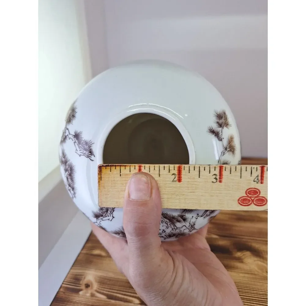 Vintage JAPAN Porcelain‎ vase with Japanese scene man reading scroll brown white